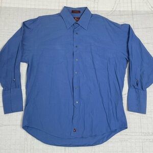 Nordstrom Shirt Mens Large 16 1/2-32 Blue Solid Long Sleeve Relaxed Classic VTG